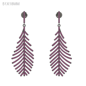 3.9cts Natural Ruby Gemstone 925 Sterling Silver Leaf Dangle Earrings Jewelry