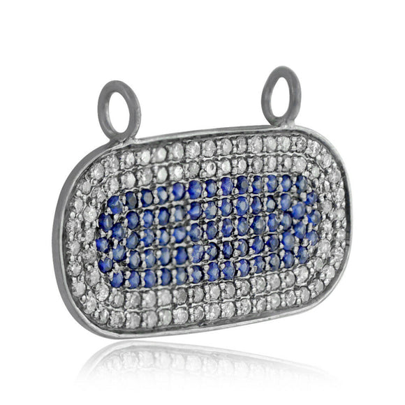 Natural Blue Sapphire Pave Diamond 925 Silver Handmade Pendant Jewelry PEMJ-1087