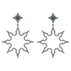 92.5 Sterling Silver Natural Pave Diamond Emerald Gemstone Earrings Jewelry