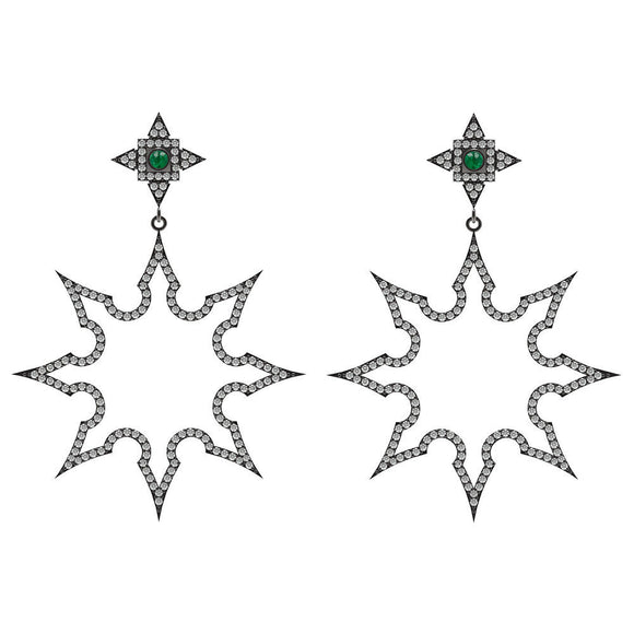 92.5 Sterling Silver Natural Pave Diamond Emerald Gemstone Earrings Jewelry