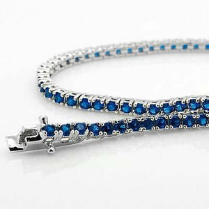 14k White Gold Over 5.0 CT Solitaire Round Blue Sapphire 7" Tennis Bracelet