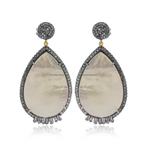 Stunning Mother Of Pearl Pave Diamond 925 Silver Gold Earrings Jewelry EAMJ-873