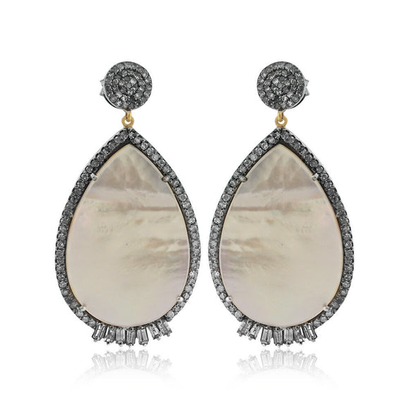 Stunning Mother Of Pearl Pave Diamond 925 Silver Gold Earrings Jewelry EAMJ-873