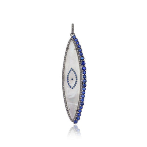 Mother Of Pearl Sapphire Pave Diamond 925 Solid Silver Evil Eye Pendant PEMJ-849