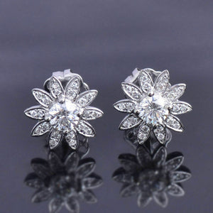 3/4 Ct Round Cut Diamond Flower Cluster Stud Earrings In 14K Solid White Gold Fn