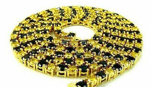 1- Row 16" Black & Yellow 12Ct Diamond 14kt Yellow Gold Over 925 Tennis Necklace