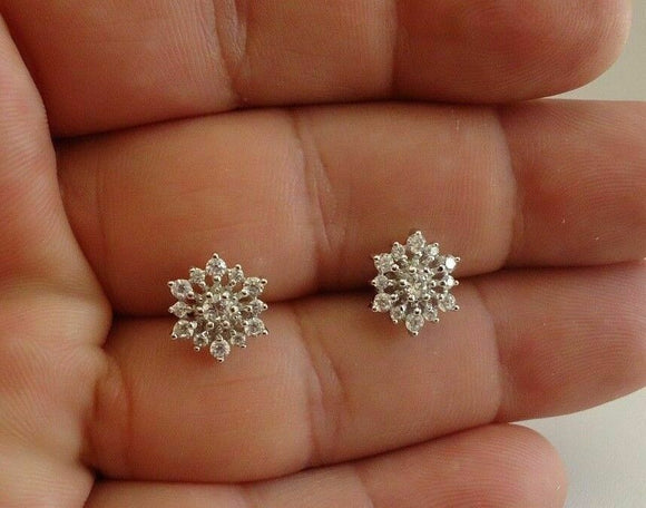 925 Sterling Silver Earrings 1 CT D/VVS1 Round Cut Diamond Star Design 10mm Stud