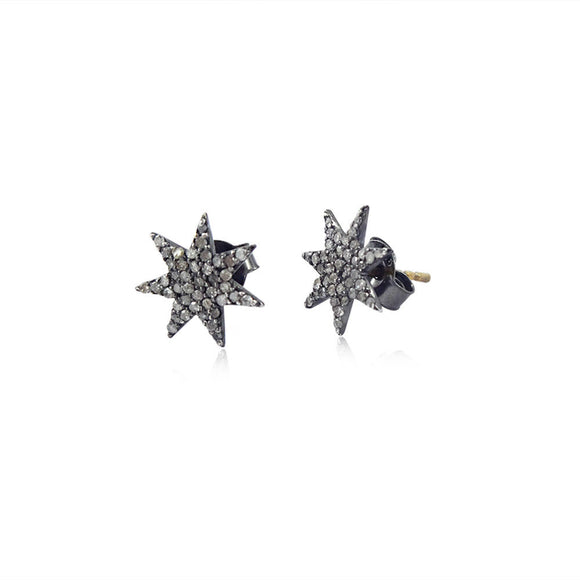 0.31cts Natural Pave Set Diamond 925 Sterling Silver Star Stud Earrings Jewelry