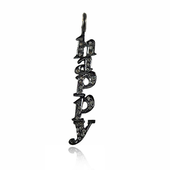 0.25ct Natural Pave Diamond 925 Silver Happy Word Initial Charm Pendant Jewelry