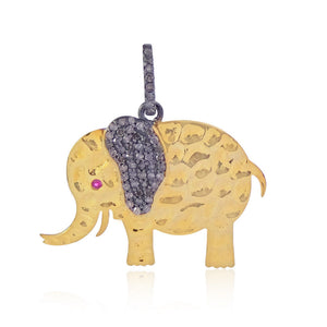 Pave Diamond Ruby Elephant Pendant 925 Silver 14k Gold Plated Jewelry PEMJ-931