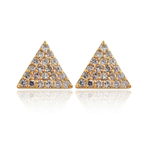 Natural Pave Diamond 14k Yellow Gold Trillion Stud Earrings Jewelry EAMJ-391