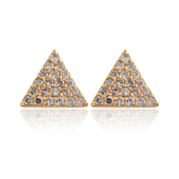 Natural Pave Diamond 14k Yellow Gold Trillion Stud Earrings Jewelry EAMJ-391