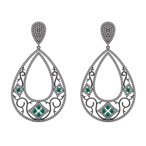 Natural Pave Diamond Green Emerald 925 Sterling Silver Antique Earrings Jewelry