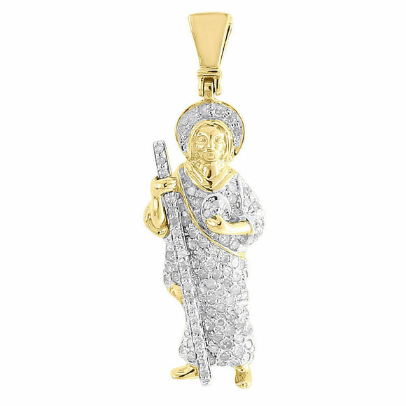 Diamond Jesus Pendant Mens 14K Yellow Gold Over Round Pave Staff Charm 0.47 Tcw.