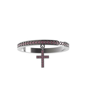 0.72cts Charming Pave Ruby 925 Silver Cross Eternity Band Ring Jewelry Size 7