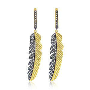 Gold Plated 925 Silver Pave Diamond Feather Dangle Earrings Jewelry EAMJ-894