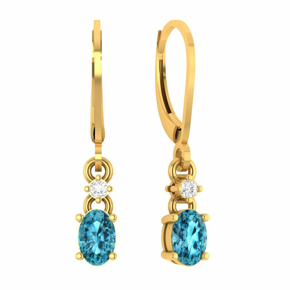 2.00 ct Oval Cut Blue Topaz Solitaire Leverback Earrings 14K Yellow Gold Over