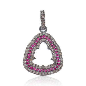 Genuine Ruby Gemstone Pave Diamond 925 Silver 18" Chain Pendant Jewelry PEMJ-833