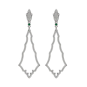 1.05cts Natural Pave Diamond Emerald Gemstone 925 Silver Dangle Earrings Jewelry