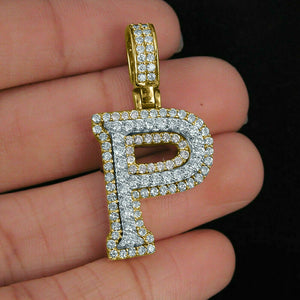 2.00 CT Diamond 10K Yellow Gold Over "P" Initial Custom 3D Letter Pendant Charm