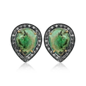 Genuine Green Emerald 925 Silver Pave Diamond Stud Earrings Jewelry EAMJOS-794