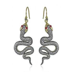 Natural Pave Diamond Ruby Eye Snake Earrings 925 Silver Gold Womens Jewelry Gift