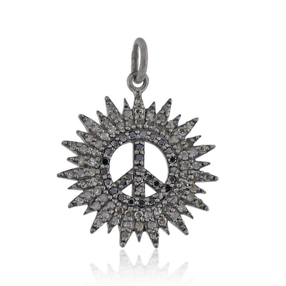 Genuine Pave Diamond Solid 925 Silver Symbol of Peace Pendant Jewelry PEMJ-898