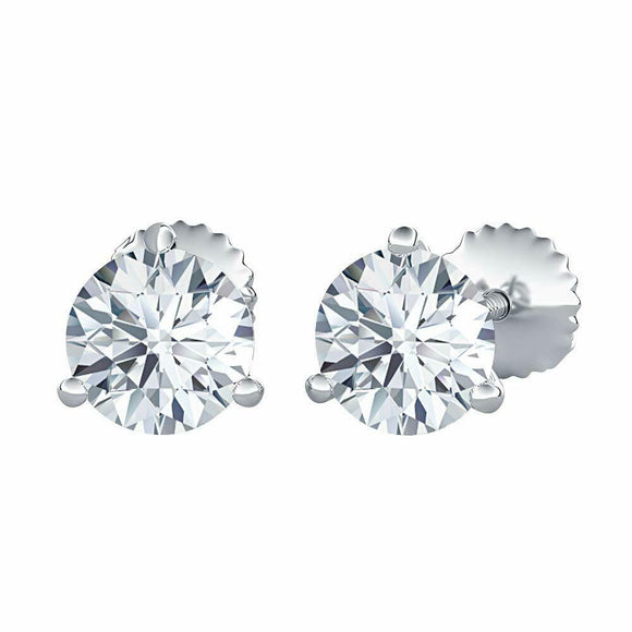 1.00 Ct Lab Diamond Earrings 14K White Gold Over Round 3 Prong Solitaire Stud