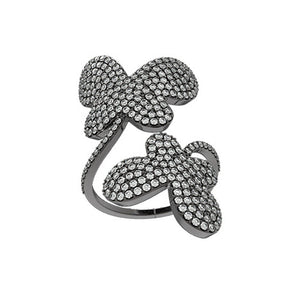 Genuine Pave Diamond 925 Sterling Silver Beautiful Flower Ring Jewelry Size 7