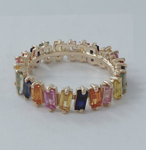 14k Yellow Gold Natural Baguette Multi Sapphire Band Ring Wedding Fine Jewelry