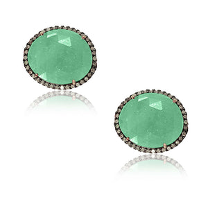 Pave Diamond Emerald Gemstone Sterling Silver Stud Earrings Party Wear Jewelry