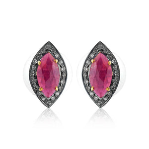 Genuine Pink Ruby Pave Diamond 925 Silver Stud Earrings Fine Jewelry EAMJOS-796