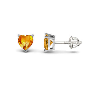 1.00 Ct Heart Shaped Citrine Solitaire Sterling Silver Ladies Stud Earrings