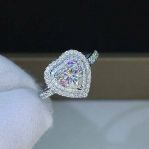 1.00 CT Heart Shape Double Halo Diamond Engagement Ring 14K White Gold Finish