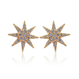 Genuine Pave Diamond Star Stud Earrings Solid 14k Yellow Gold Handmade Jewelry