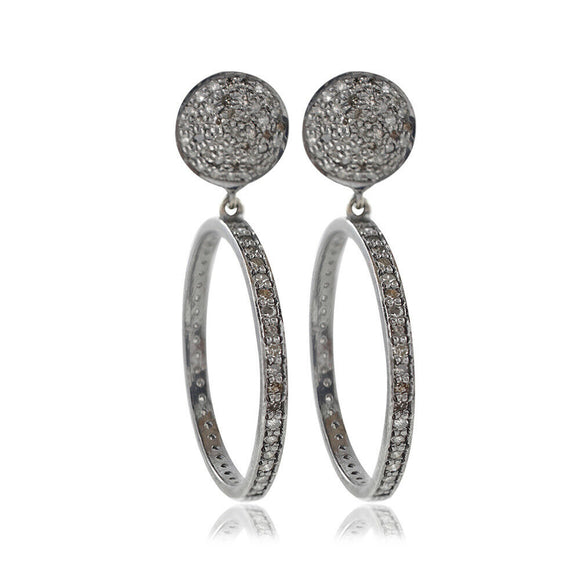 Natural Pave Diamond 925 Solid Silver Gold Beautiful Dangle Earrings Jewelry