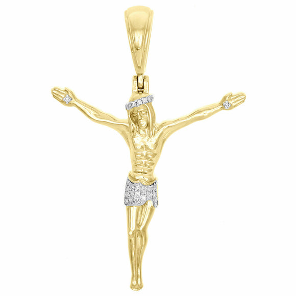 10K Yellow Gold Over Diamond Jesus Full Body Crucifix Pendant 1.7