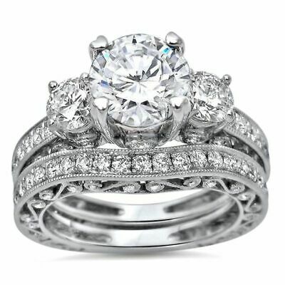 14k White Gold Over Bridal Set 3.50 CT 3 Stone Engagement Wedding Diamond Ring