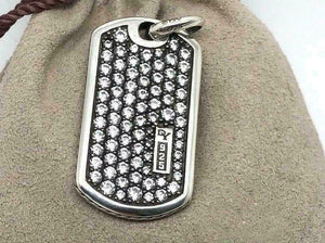 New DY 925 Pave Dog Tag Mens Pendant W/ White Diamond Sterling Silver