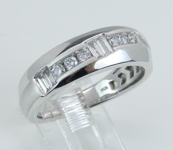 Men's Diamond Wedding Ring Unique Anniversary Band 10k White Gold Over 1/2 CT