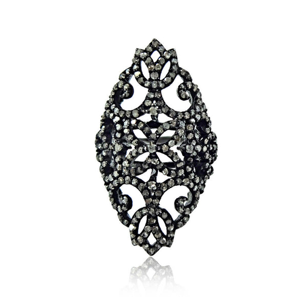 Natural Pave Diamond 925 Silver Filigree Designer Handmade Ring Jewelry Size 7.5