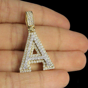 "A" Initial Custom 3D Letter 2CT Diamond Charm Pendant In 14K Yellow Gold Over