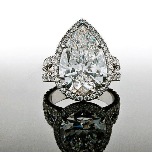 White I-J 3.59 Ct Pear Moissanite Beautiful Engagement Ring 925 Sterling Silver