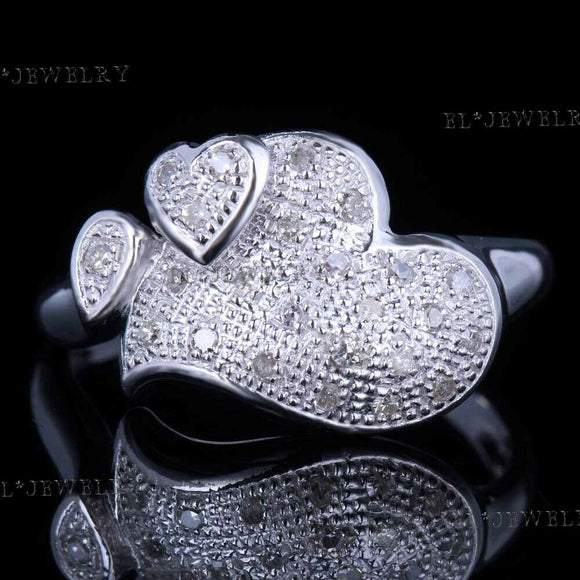 Heart Shape Combination Sterling Silver 925 Pave Real Diamonds Engagement Ring