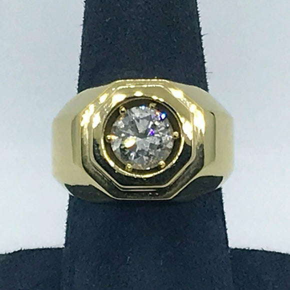 1.50 CT Men's Round Cut Diamond Pinky Band 14K Yellow Gold Over Solitaire Ring