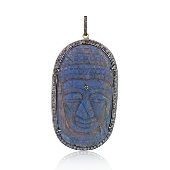 925 Sterling Silver Blue Labradorite Diamond Buddha Pendant Jewelry PEMJ-1027