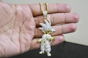 10K Yellow Gold Finish Dragon Ball Z Son Saiyan Goku Charm Diamond Pendant 2"