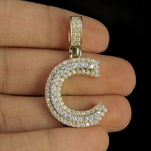 10K Yellow Gold Over "C" Initial Custom 3D Letter 2.00 CT Diamond Pendant Charm