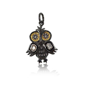 0.34cts Beautiful Polki Diamond 925 Sterling Silver Magical Owl Pendant Jewelry