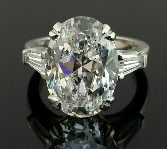 14k White Gold Over 5.0 ct White Oval Baguette Classic Engagement Solitaire Ring